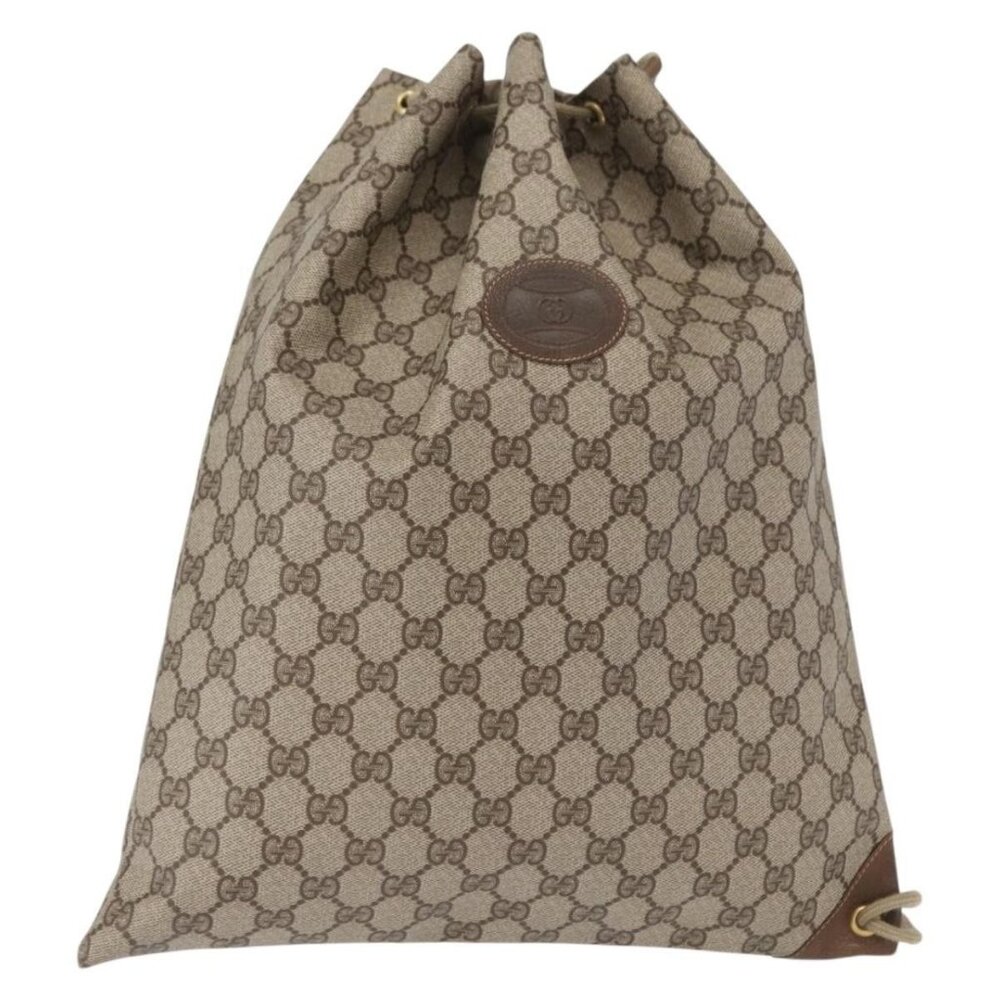 Authentic GUCCI GG Supreme Purse Shoulder Bag PVC Beige Gold 97 19 302